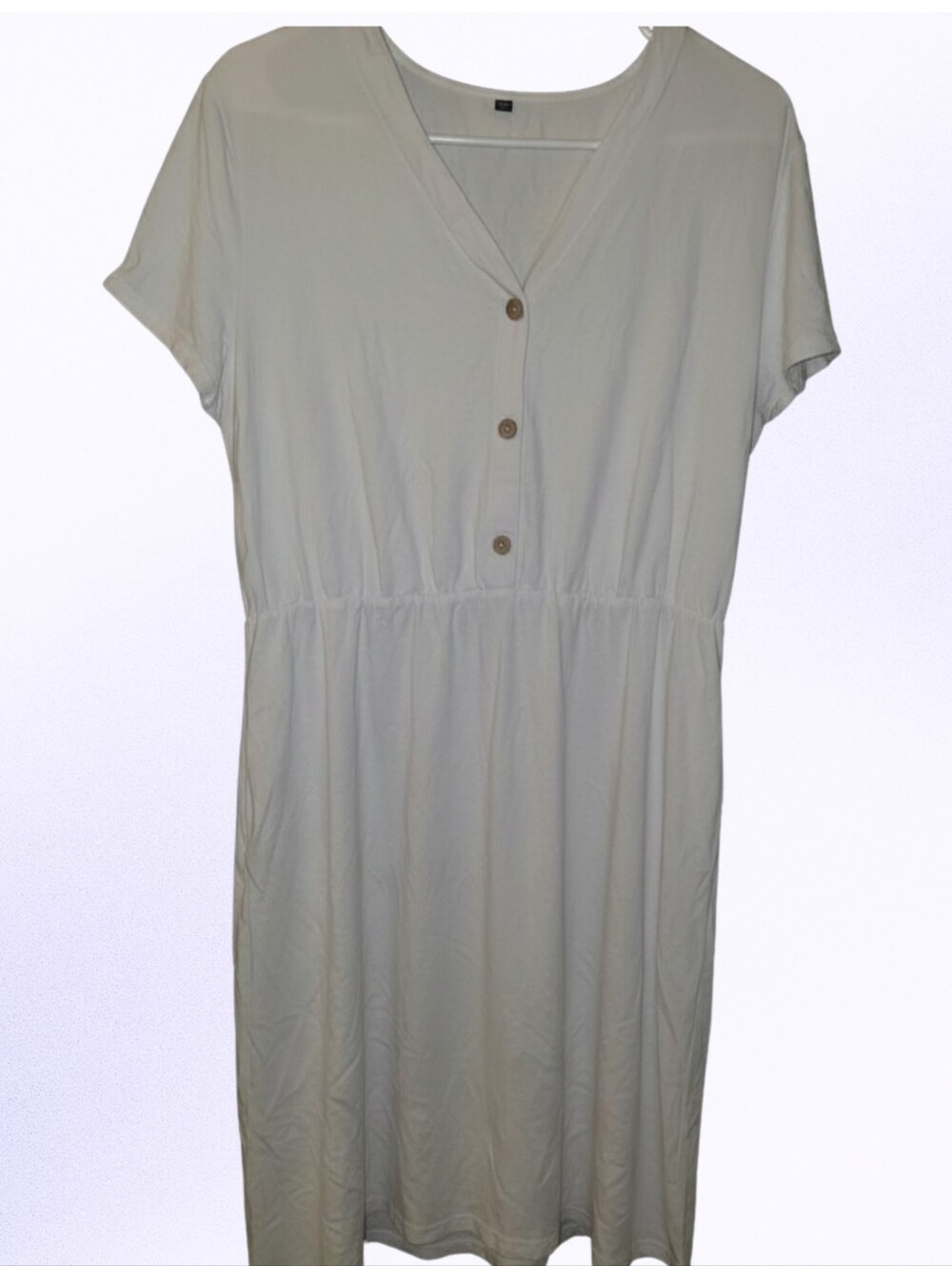 Casual V-Neck Button Front White Dress